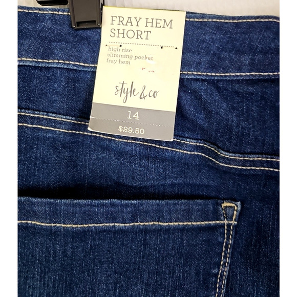 Style & Co ~Woman Size 14~ Blue Denim Fray Hem High Rise Shorts Stretch NWT. - Picture 12 of 14